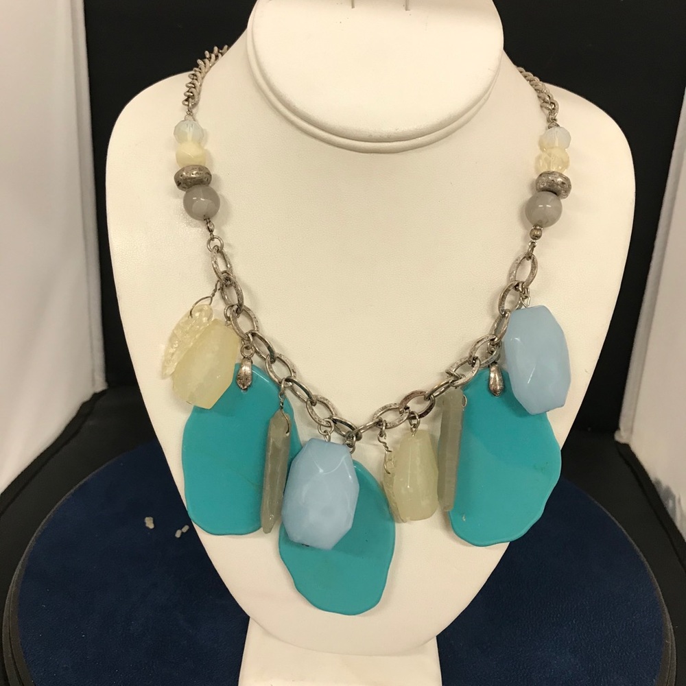Silver Tone Necklace w/ Multi Color Acrylic Beads